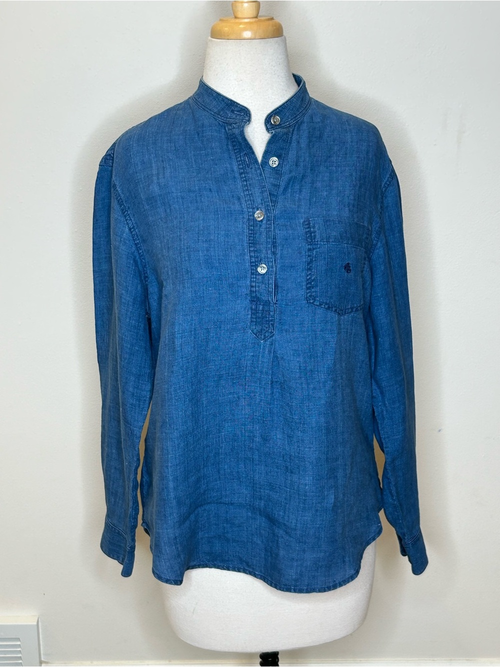 Lauren Ralph Lauren Indigo Blue Women's Long-Sleeve Tunic Linen Size M